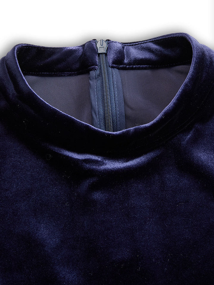 Liora™ | Navy Long-Sleeve Midi Dress