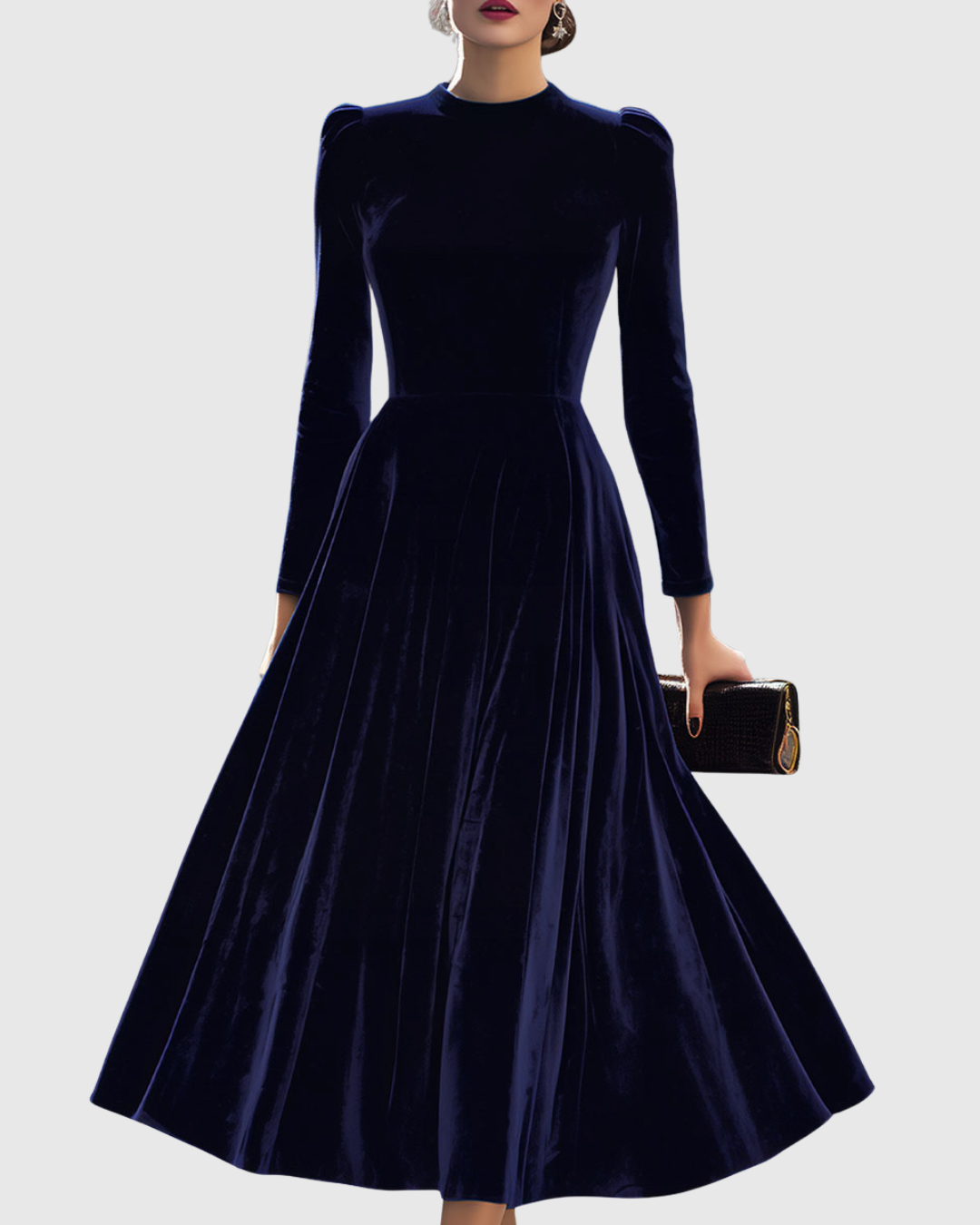 Liora™ | Navy Long-Sleeve Midi Dress