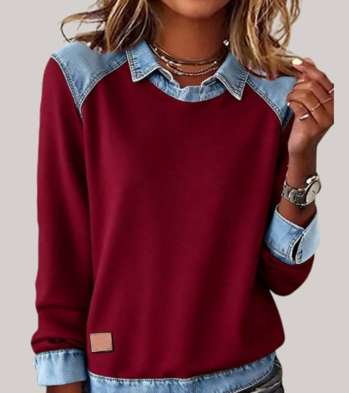 Silvia | Patchwork Top with Denim Details