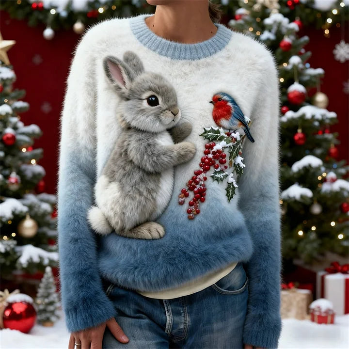 Suzette | Charming Winter Sweater with Rabbit and Robin