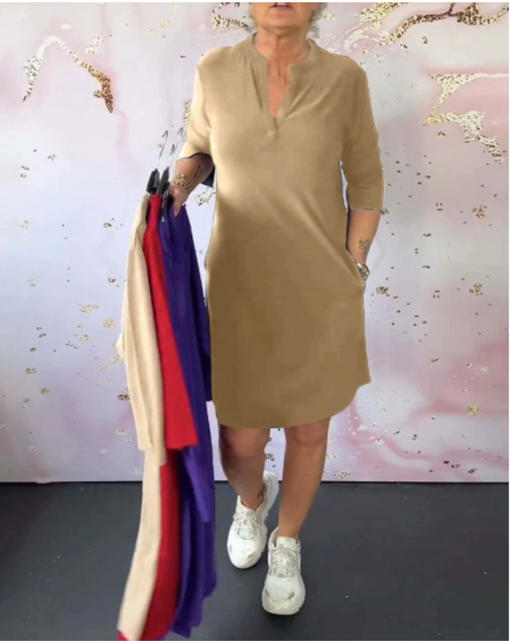 Hanny™ | Solid Dress with V-Neck