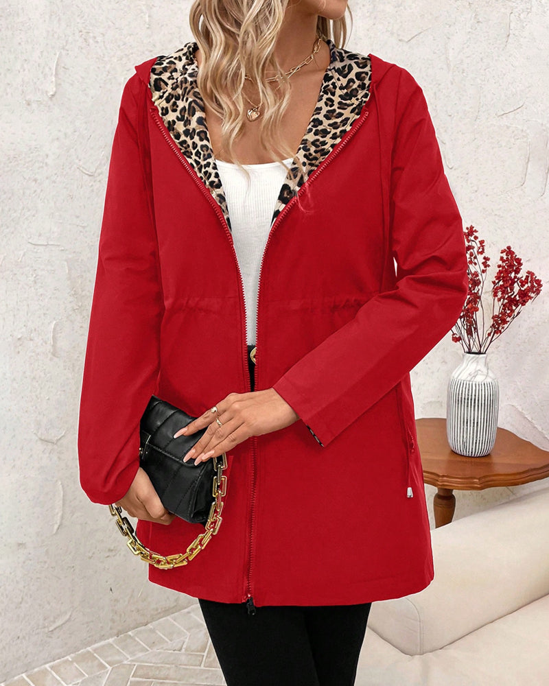 Alana | Reversible Hooded Coat with Leopard Print