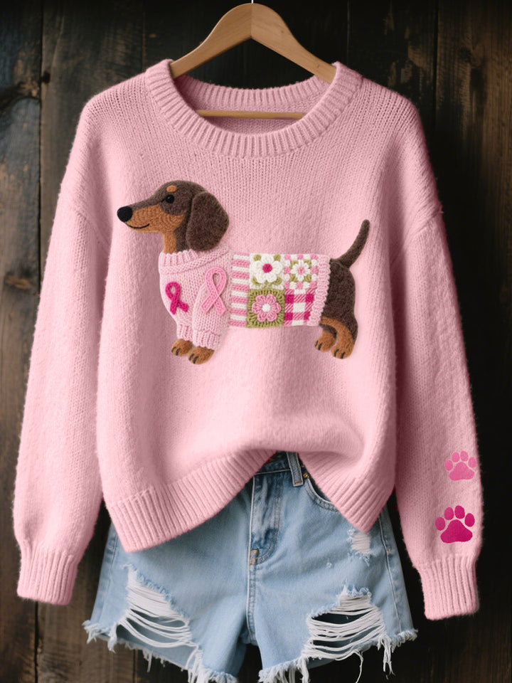 Irene | Knitted Sweater with Dachshund Motif Made of Wool Felt