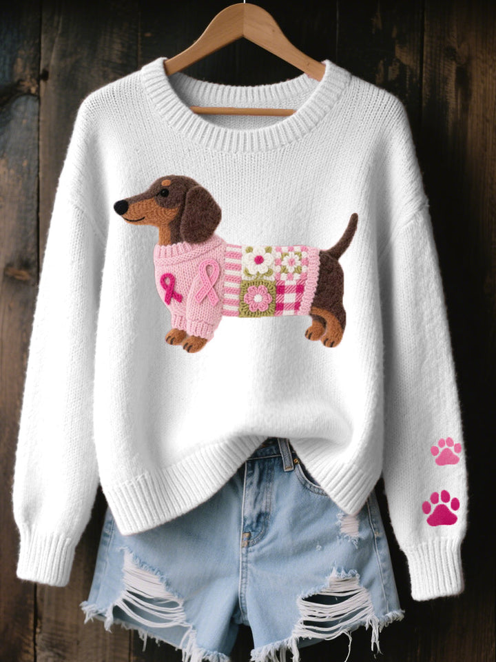 Irene | Knitted Sweater with Dachshund Motif Made of Wool Felt