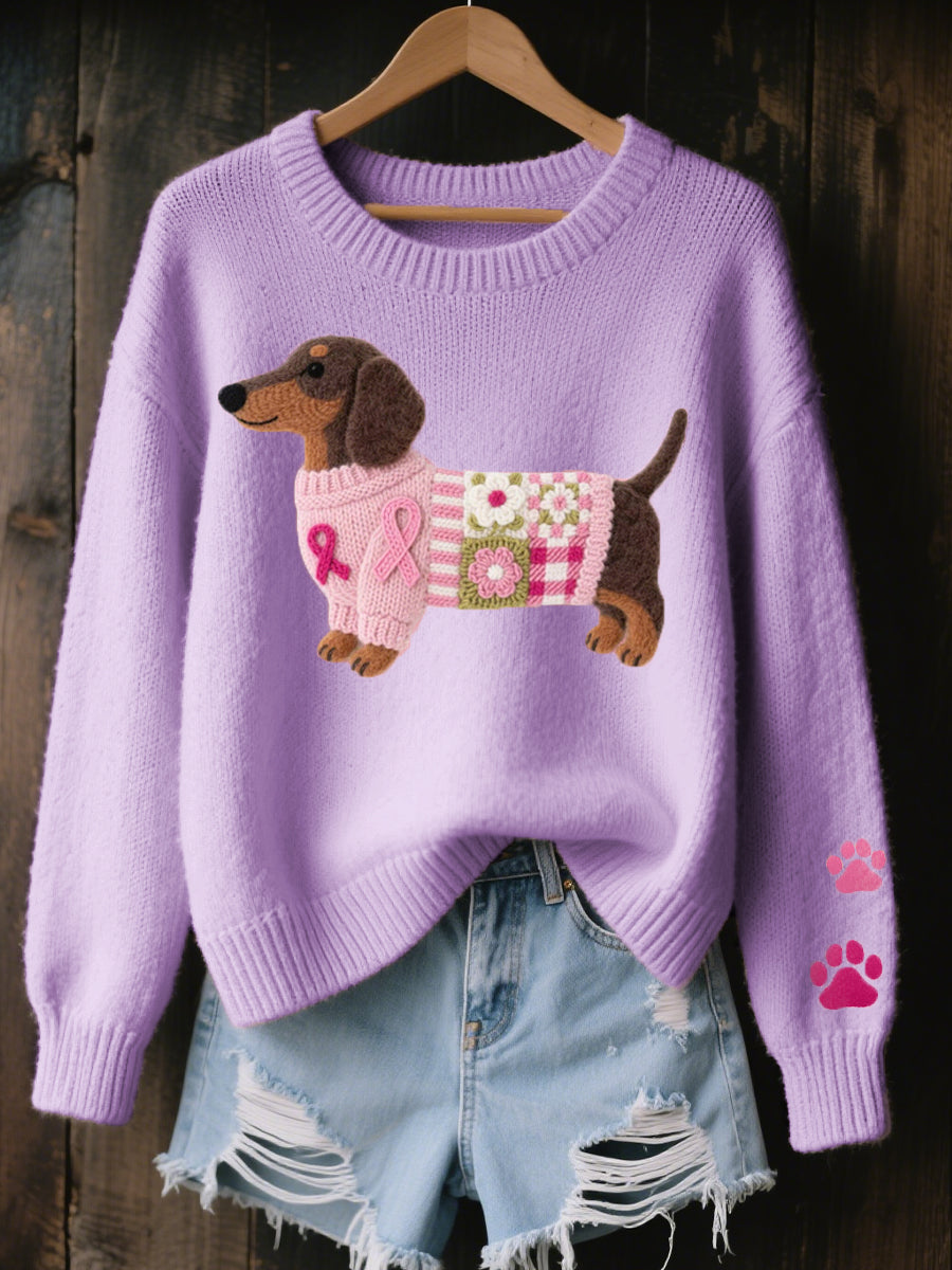 Irene | Knitted Sweater with Dachshund Motif Made of Wool Felt